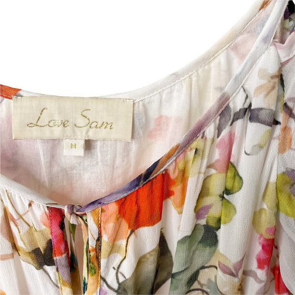 Anthropologie Love Sam Floral Cold Shoulder Flutter Sleeve Blouse Medium - Picture 5 of 12